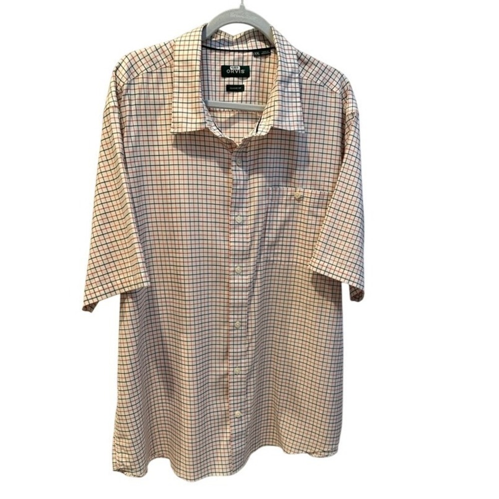 Orvis Wrinkle Free Short Sleeve Button Down Shirt XXL Tattersall Check Std Fit